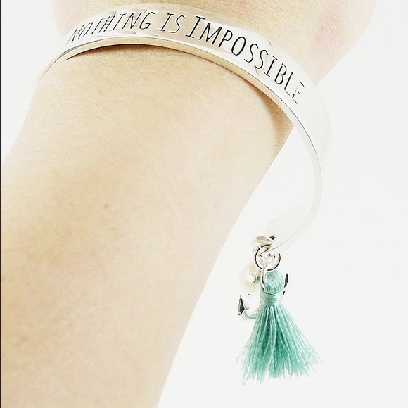 Nothing is impossible mint tassel cuff bracelet - Picture 3 of 4