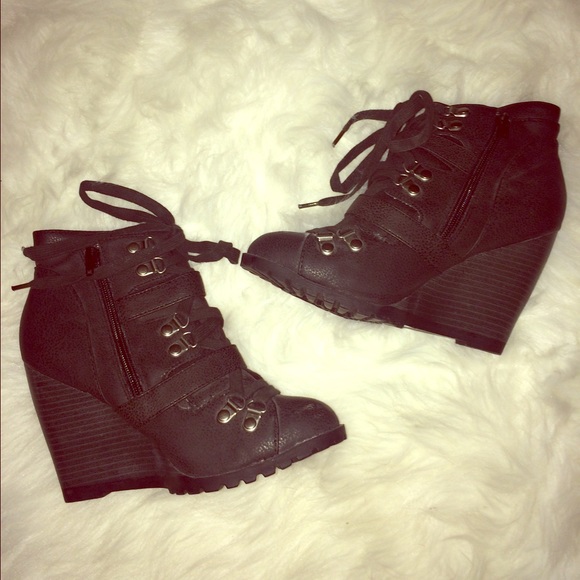 Black Lace Up Wedge Bootie
