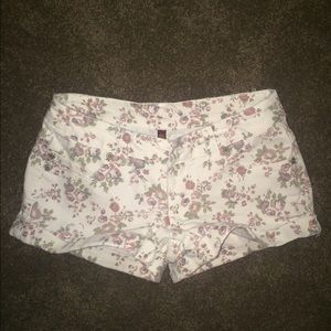 White floral print jean shorts