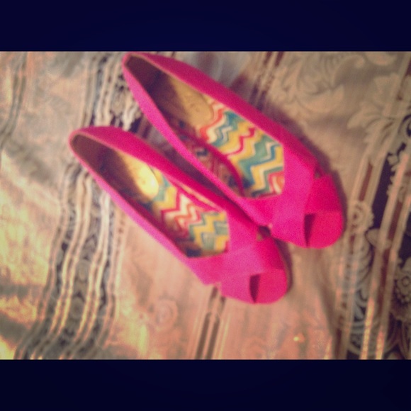 Hot Pink Peep Toe Wedge
