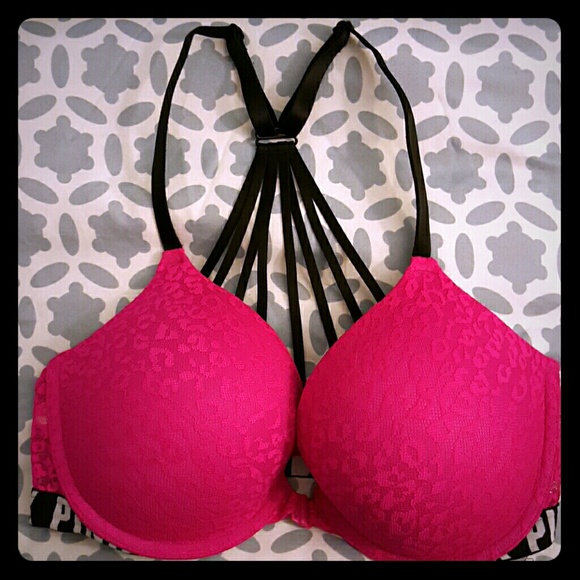 PINK VS strappy front closure push up bra