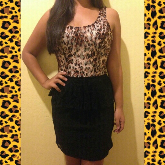 Animal print peplum dress in lace!