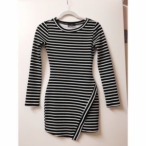 Asymmetrical black and white long sleeve dress