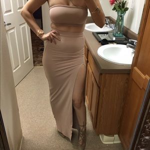 Tube top and high slit skirt two piece set.