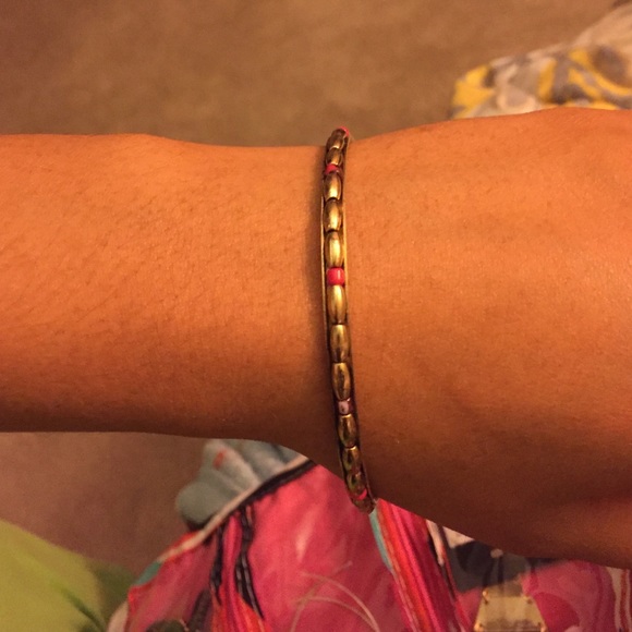 Pink and Gold metal and bead bracelet/bangle