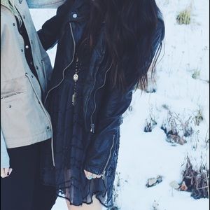 Free People Dark Grey/Black Beaded Dress