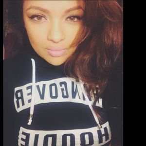 Short cut, black hoodie, w/ Hangover Hoodie.