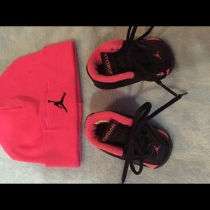 Hot Pink Baby Jordan's & Matching Hat