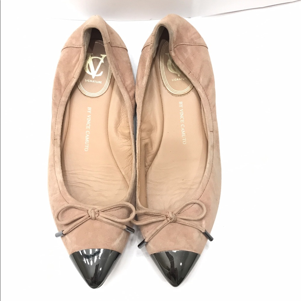 Soft suede pointed toe ballet with metal tip