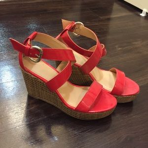 Brand new red/cork wedges