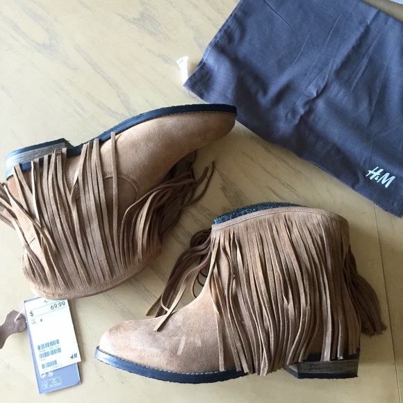 H & M Shoes - H & M Beige Suede Fringe Ankle Boot