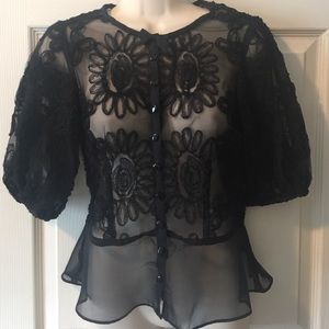 Nanette Lepore Sheer Floral Blouse