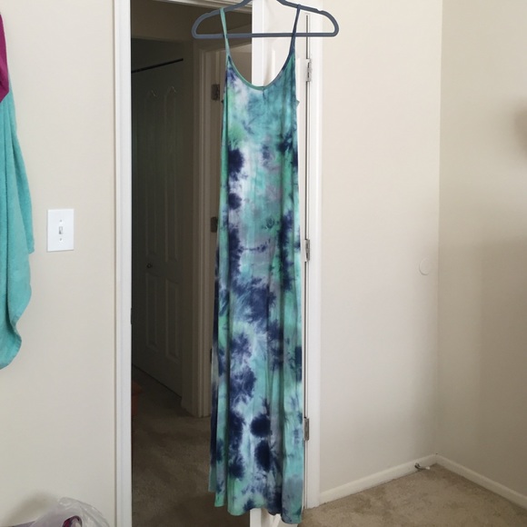 Blue, Green, and White tie dyed maxi dress