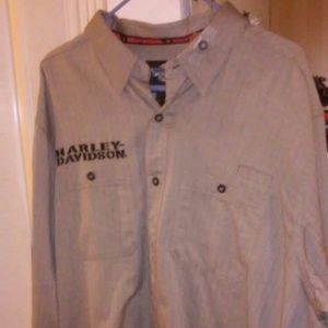Mens Harley Davidson Beige Button Up