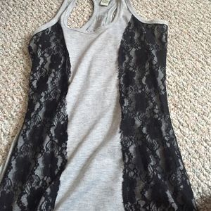 Gray and black lace tank