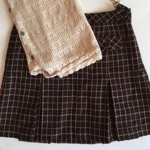 Wool NWT LOFT brown plaid cheerleader style skirt