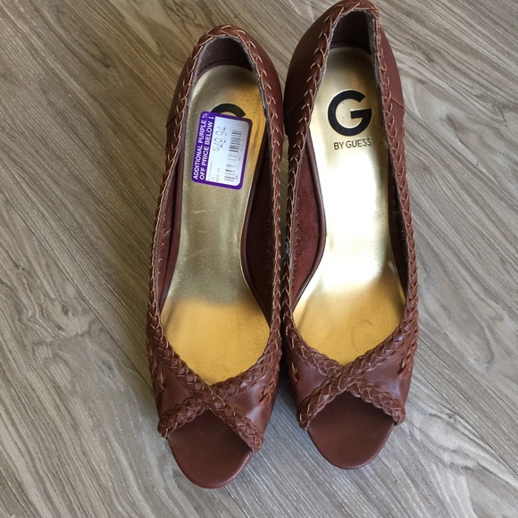 G by Guess Braided Brown Peep-Toe Pump (size 11)