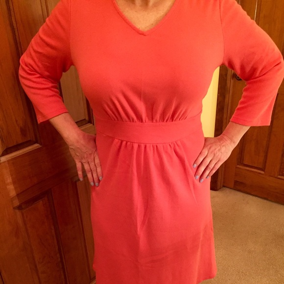 Cute coral 3/4 sleeve dress with waist inset!