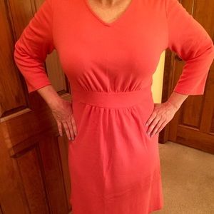 Cute coral 3/4 sleeve dress with waist inset!