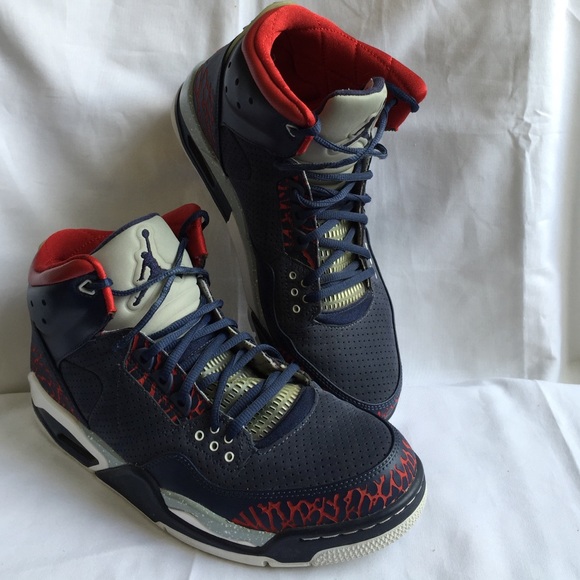 navy blue red and white jordans