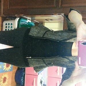 Peplum waist grey tweed blazer with black piping