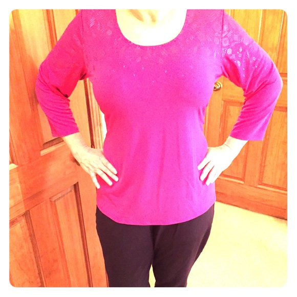 Bright pink Liquid Knit top with foiled sparkles!