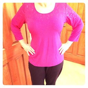 Bright pink Liquid Knit top with foiled sparkles!