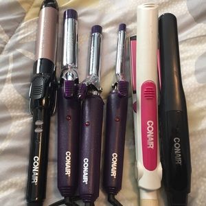 4 Conair hair curlers & 2  hair straighteners