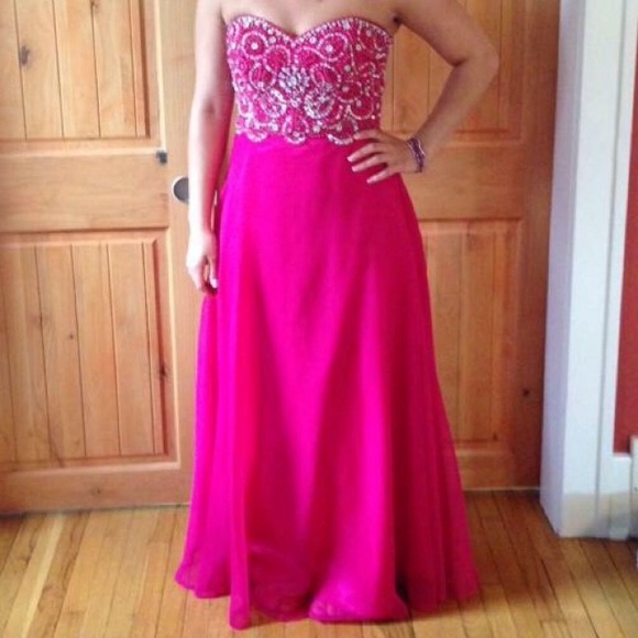 Hot Pink Beaded Prom Dress