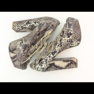 Snakeskin chunky platform heels
