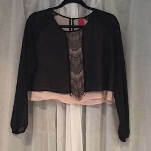 Black and nude lace long sleeve crop top