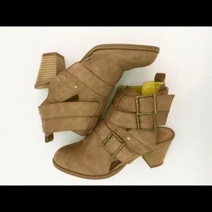 Tan Brown Booties w/ Cutout Heels
