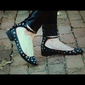 ZARA NWT Black Satin Studded 
Ballet Flats