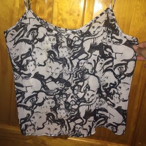 American Apparel cat print chiffon blouse
