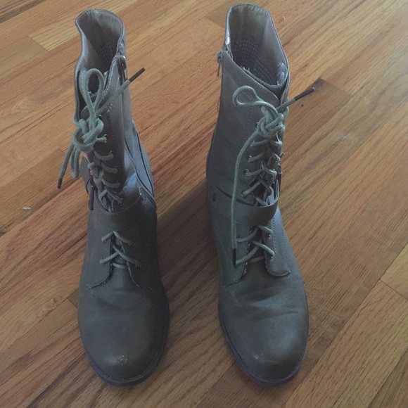 Olive green strap boots