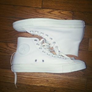 All White Leather Hi-Top Converse