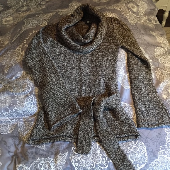 Belted cowl neck sweater