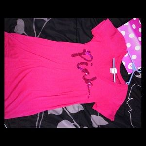 PINK shirt with sequence letters.