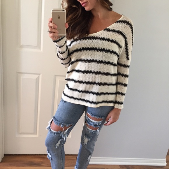 Sweaters - Reserved | Ivory & Black Knit Striped Sweater