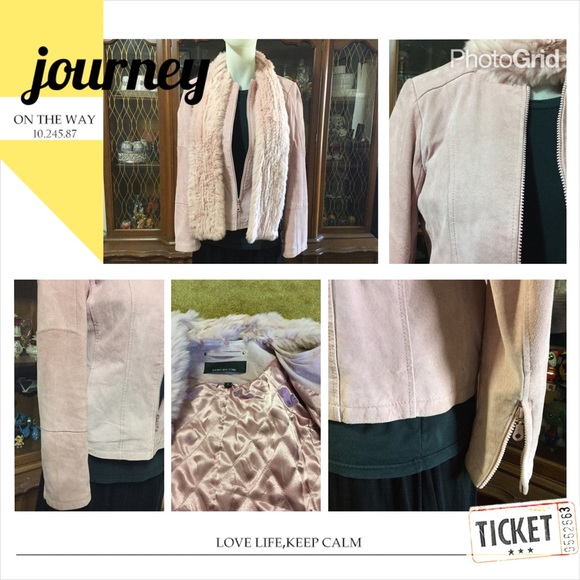 Pink suede / fur scarf jacket - Picture 2 of 3