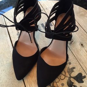 Lane Bryant Black Suede Lace Up Strappy Heel
