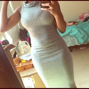 Long gray turtle neck dress