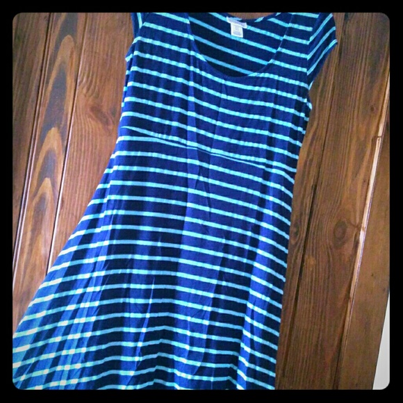 Navy & Turquoise Striped Maternity Dress