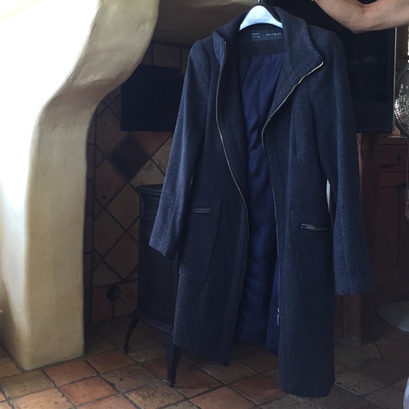 Zara grey herringbone wool jacket with silk lining