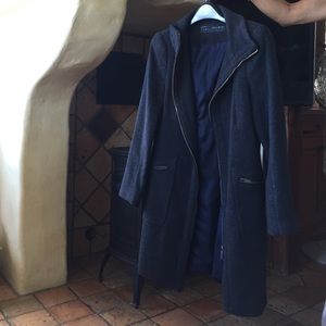 Zara grey herringbone wool jacket with silk lining