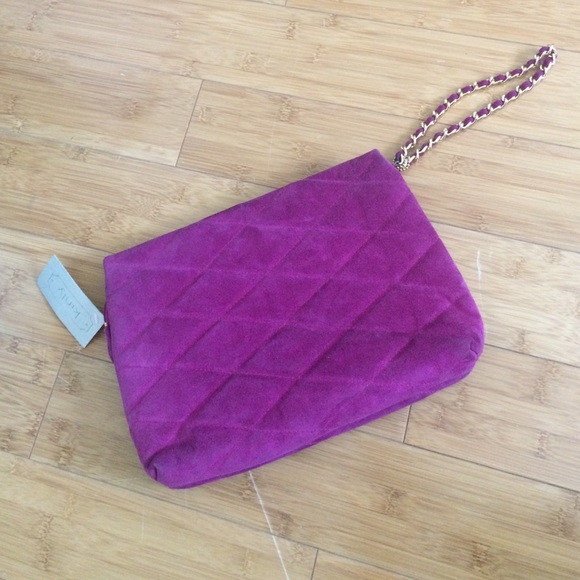 Vintage suede clutch wristlet Fuchsia - Picture 1 of 3