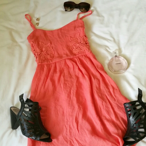 Coral Lace Spaghetti Strap Dress