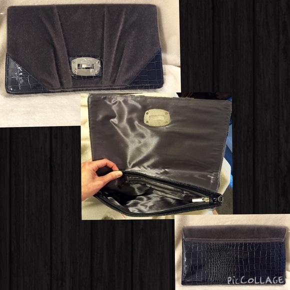 ✨CHIC✨AVAIL. Grey/gray fur & croc large clutch NIB - Picture 3 of 4