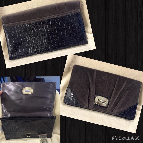 ✨CHIC✨AVAIL. Grey/gray fur & croc large clutch NIB - Picture 4 of 4