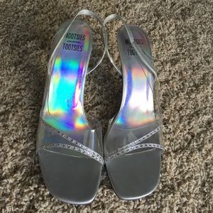 Mootsies Tootsies clear and silver heels